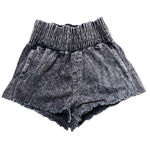 Hem & Thread Denim Shorts Frayed‎ Hem Acid Wash Elastic Waist Casual Size S